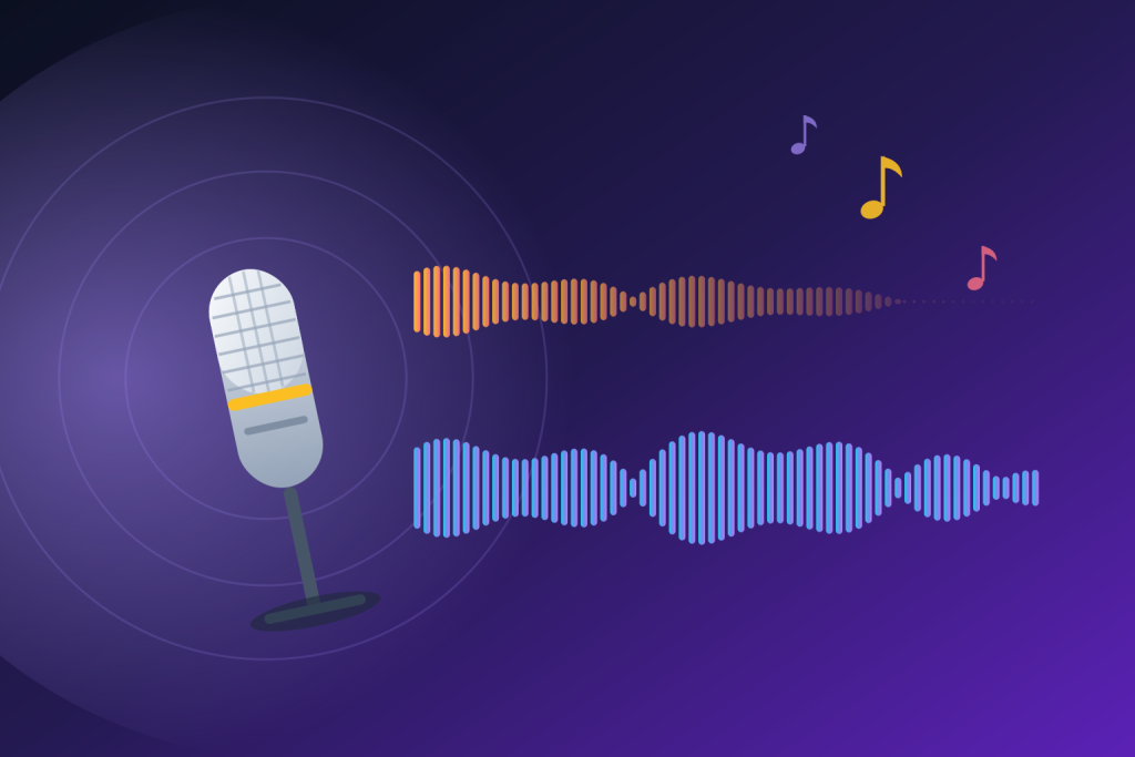 Mikrofon und Wellenform zur Veranschaulichung einer Karaoke-Version, Stimme vom Instrumental getrennt